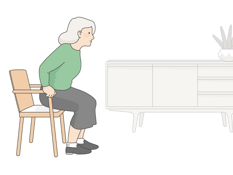 Graphic of aging woman standing up from chair at home